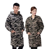 Длинная синяя износостойкая куртка, камуфляжный фартук для работы, средней длины