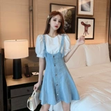 Свежий приталенный корсет, рубашка, подтяжки, джинсовое платье, комплект, мини-юбка, коллекция 2021