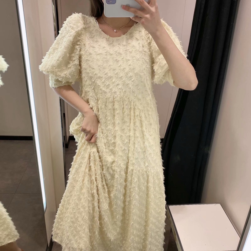 Xuân / Hè 2020 bong bóng nửa tay áo váy mới của Hàn Quốc phiên bản lớn mã loose-fitting dài váy mắt cá chân nhỏ tươi