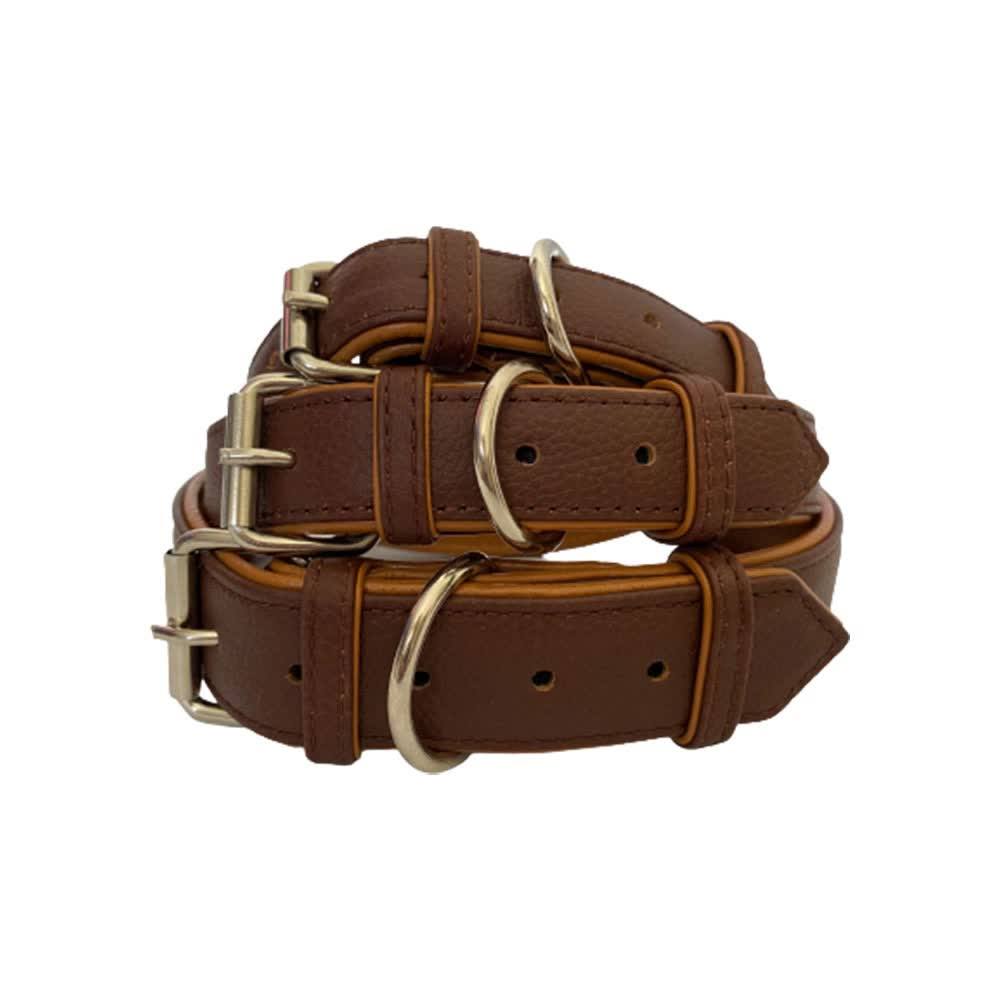 Leather Padded Dog Collar Genuine Leather High Quality Durable Buckles