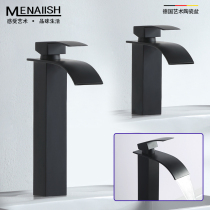 Waterfall water hot and cold basin faucet high pole matte black simple fashion stage basin faucet