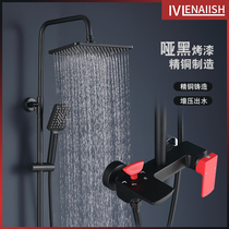 German classic black red shower head suit full brass large shower black bath room shower nozzle hot and cold tap