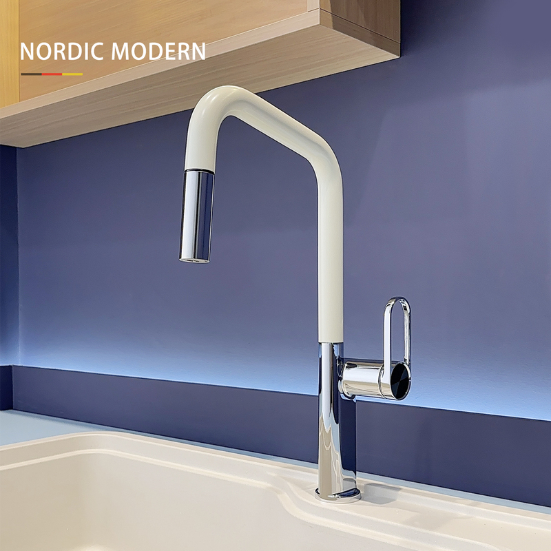 Dopamine U-Shaped All-Copper Kitchen Faucet Pull-Out Rotating Bar Sink Dishwashing Basin Household Hot and Cold Water Faucet Dopamine U-Shaped All-Copper Kitchen Faucet Pull-Out Rotating Bar Sink Dishwashing Basin Household Hot and Cold Water Faucet