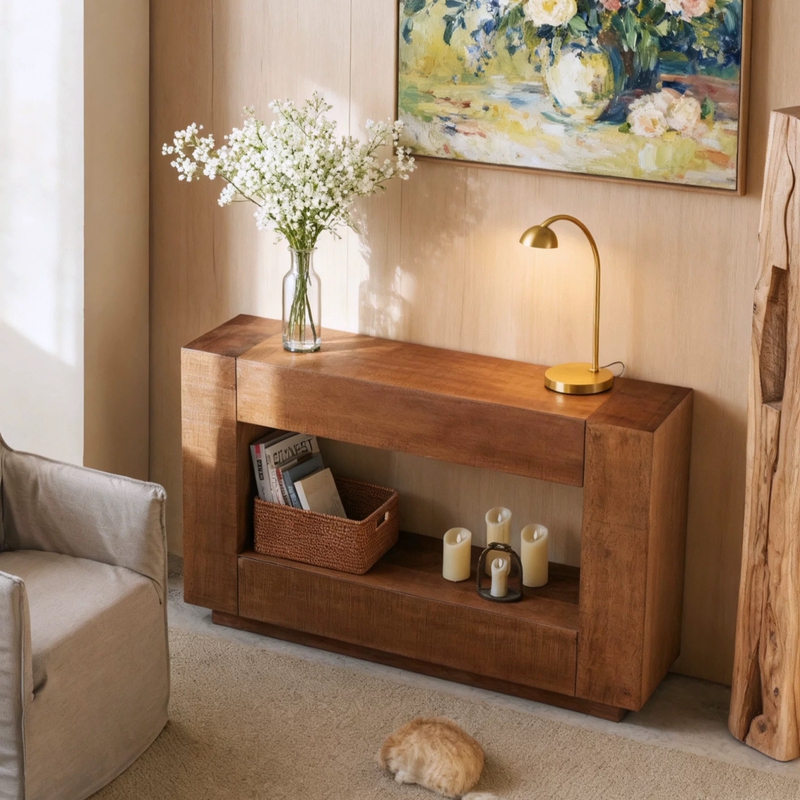 Wabi-Sabi Style Solid Wood Entryway Cabinet, Vintage-Style Living Room Side Cabinet, Wall-Mounted Retro Decorative Cabinet, Storage Chest of Drawers
