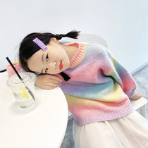 Girl sweater 2021 New Korean little girl Spring and Autumn Rainbow coat childrens pullover autumn winter sweater