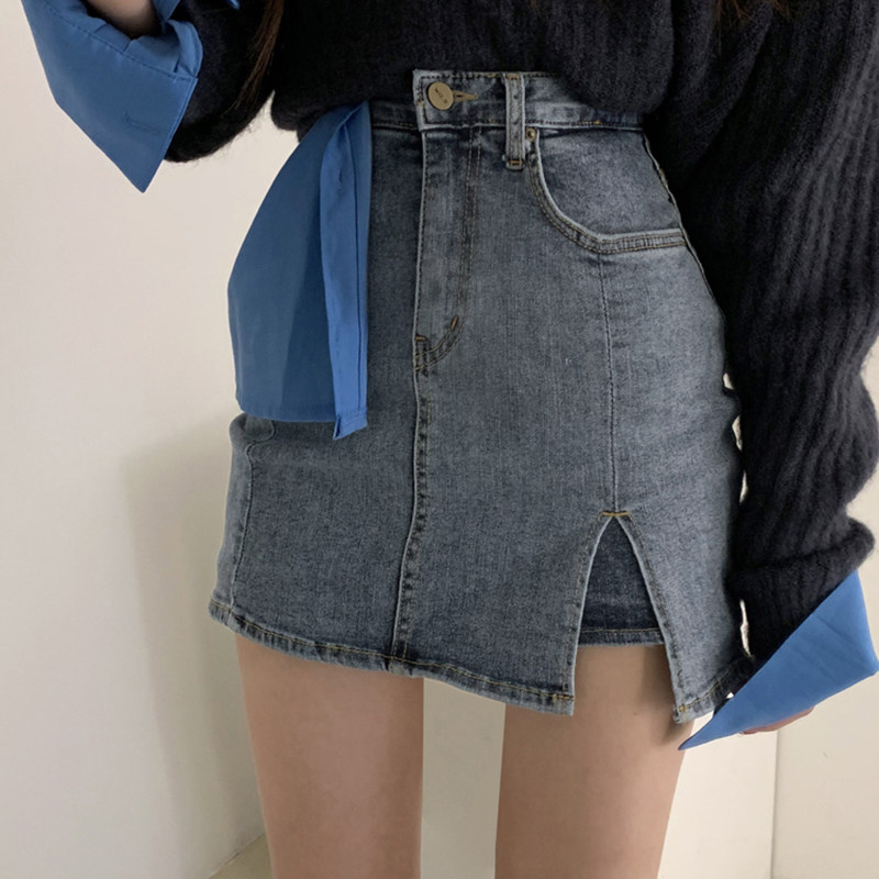 Design Sensation Fork High Waist Display Slim Sexy Anti Walking Light Denim Skirt Woman A Character Dress Casual 100 lap up short skirt summer