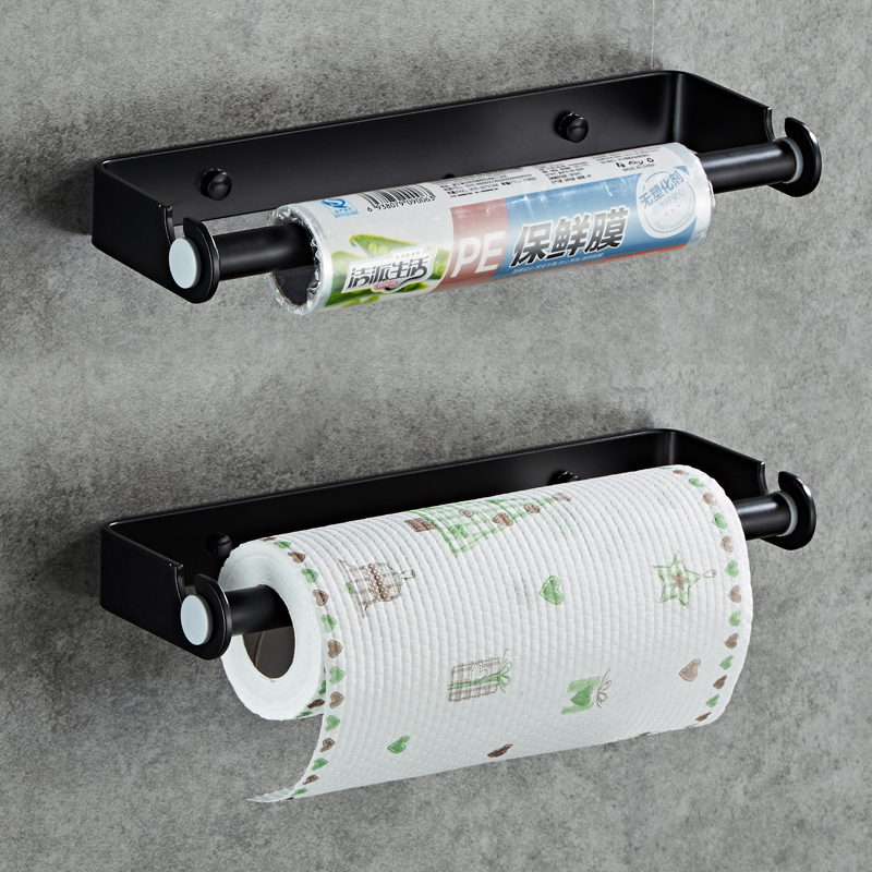 Punch-free kitchen roll toilet paper holder oil-absorbing paper removable toilet paper plastic wrap storage layer rack wall hanging paper towel rack kitchen and bathroom rack