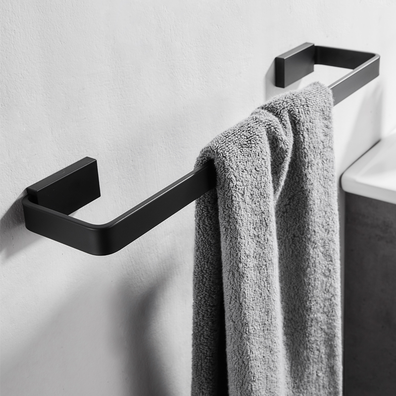 Nordic Black Towel Rack Single Pole Free Punch Minimalist Towel Rod Creativity Bathroom Pendant Makeup room Hanging Towel Rod