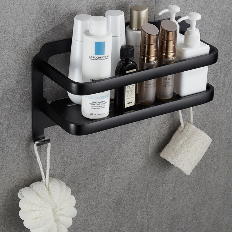 Black bathroom shelf non-perforated dressing room shower gel storage shelf shower room wall hanging toilet pendant