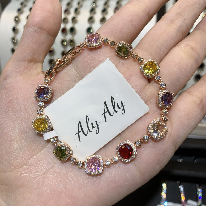 7.2 Dujia Same Style Square Colored Zircon Bracelet Dopamine Exquisite Light Luxury Fashion Versatile High-End Niche