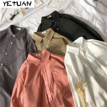 Shirt Mens autumn Hong Kong style Korean version of the trend handsome long-sleeved loose jacket Youth trend brand ins white shirt