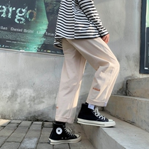 Net red pants Mens nine-point pants straight wide-leg pants drop sense loose bf lazy wind ins couple casual pants