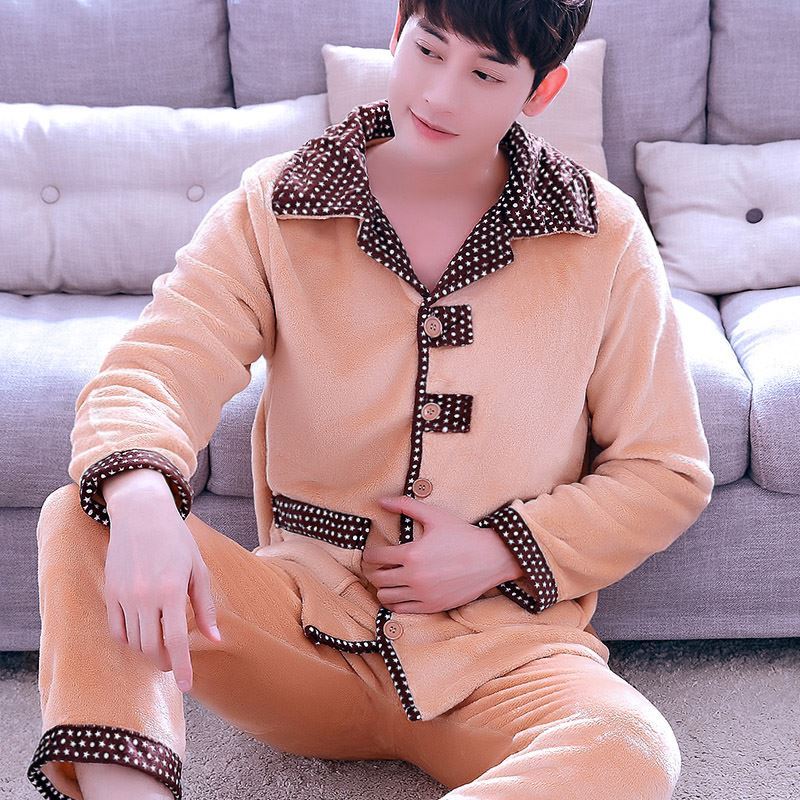 Winter pajamamens bộ bông mùa đông mùa thu dài tay áo và các mô hình mùa đông cộng với mens đất nhung ấm dày nhung san hô bông len.