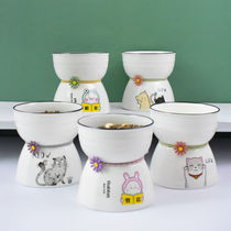 Cat Dog Bowl Ceramic Cat Food Basin Pet High Foot Bowl Anti-Turtproof Black Chin Protection Cervical Spine Single Bowl Drinking Bowl