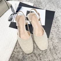 Half Baotou Sandals Womens Flat Sandals Temperament Beach Fish Mouth with Short Heel 2021 Round Head Soft Fairy Wind