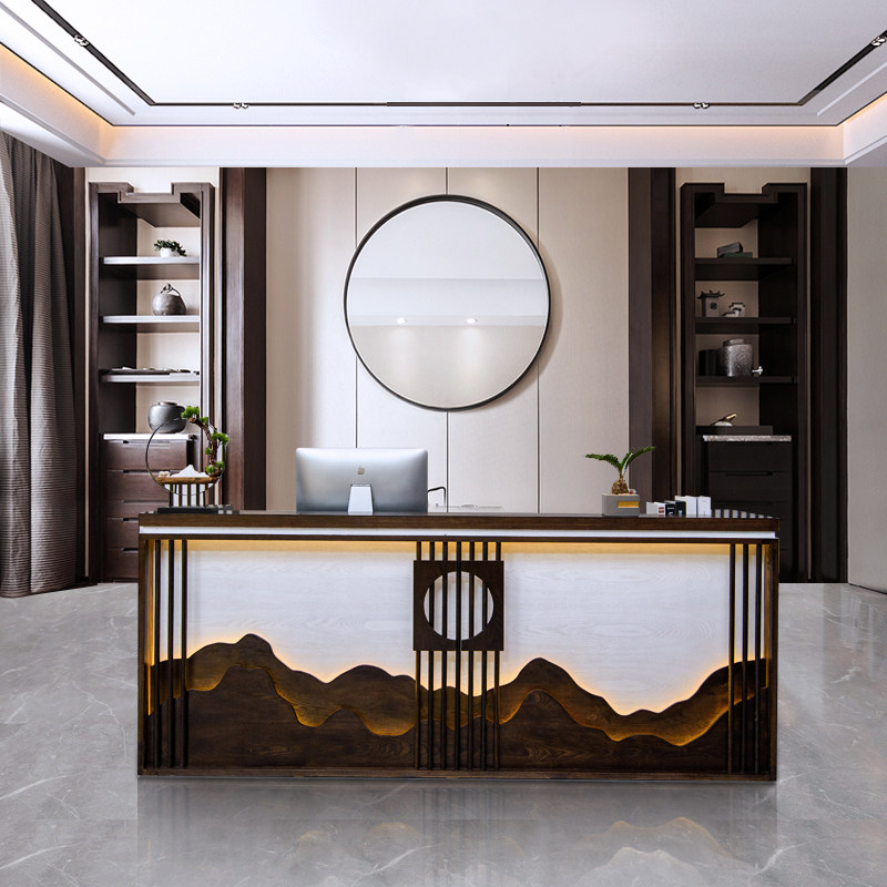 New Chinese Retro Bar Restaurant Tea Building Solid Wood Cash Cash Reserve Front Desk Clothing Counter