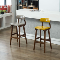 Solid wood bar chair retro home bar stool European simple backrest bar chair American front desk casual high stool
