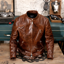 Dress to version American vintage RL Venom with heavy oil wax calfskin stand-up collar motorcycle leather jacket