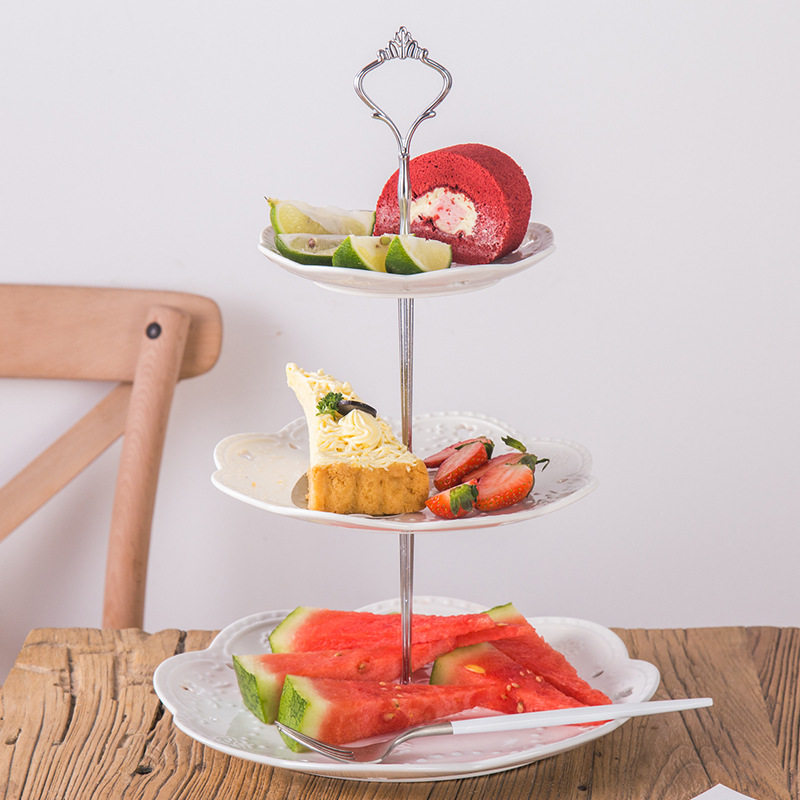 Creative Ceramic Fruit Pan Home Triple Cake Pan Creative Snack Shelf Living Room Multilayer Candy Snack Dish tray