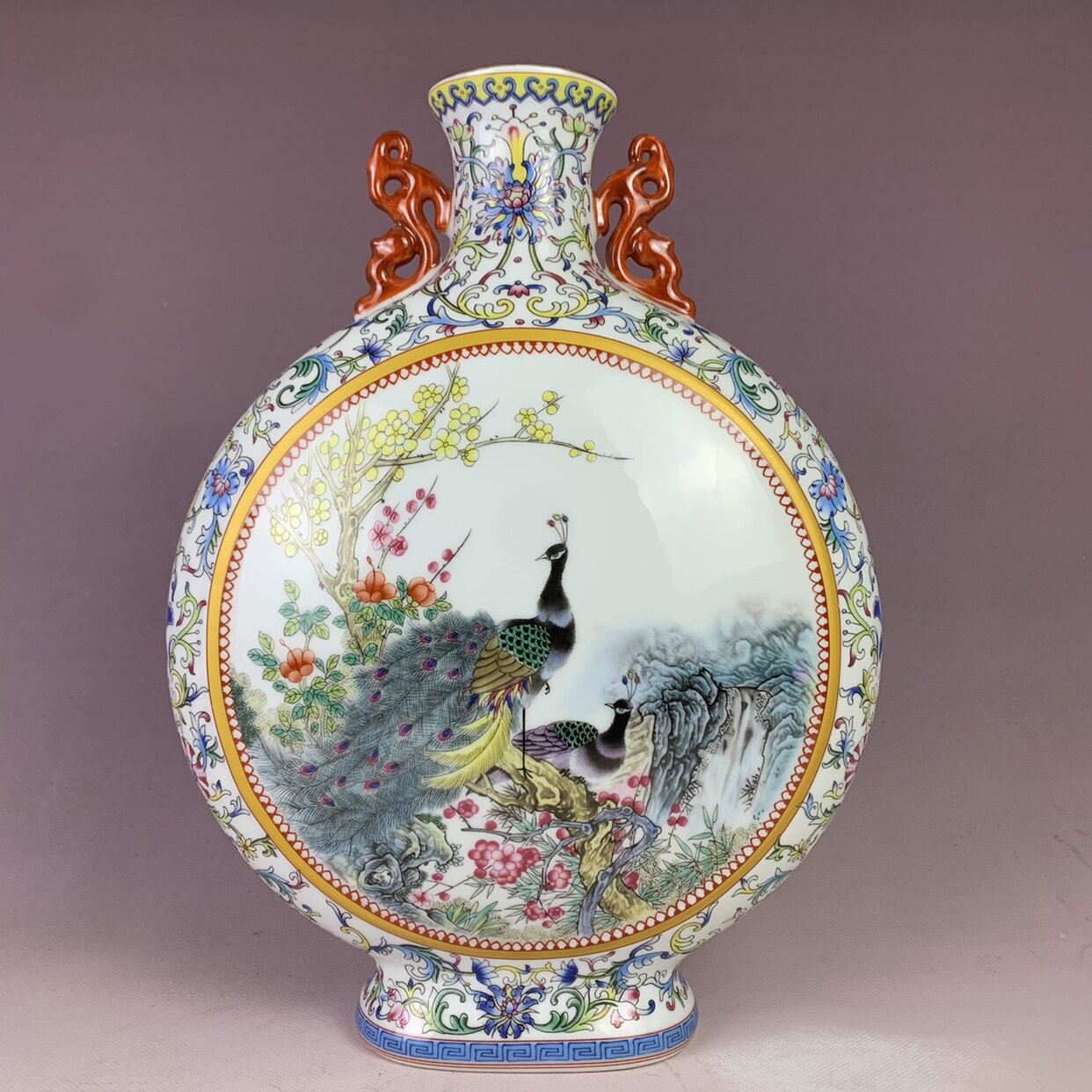 清雍正御制珐琅彩花鸟胆瓶花瓶仿古瓷家居风水摆件古董瓷器收藏-淘宝