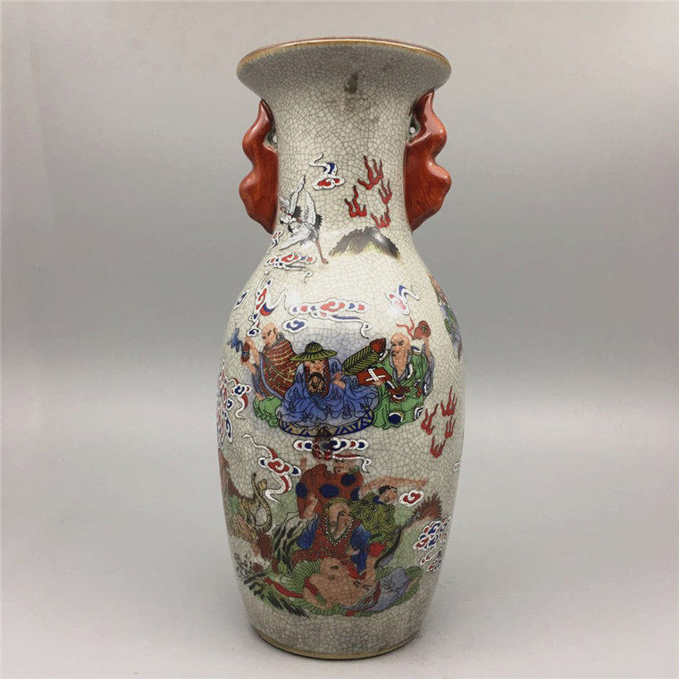 Daqing Qianlong Pastel Eighteen Arhats Figure Vase Antique Porcelain Collection Ornament Antique and Old Classic Art