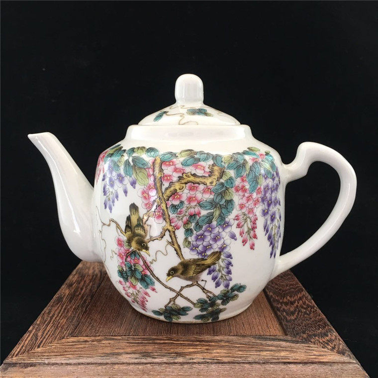 Cultural Revolution Pink Flowers Bird Teapot Antiques Porcelain Comeback Ancient Objects Ancient Play collection to play jade Nostalgia Factory Goods Concessions-Taobao