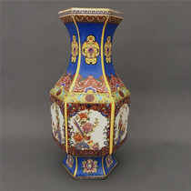 Antique porcelain of the ancient porcelain of the Qianlong paste enamel colours of six-party flower bottles collection of old goods classical art