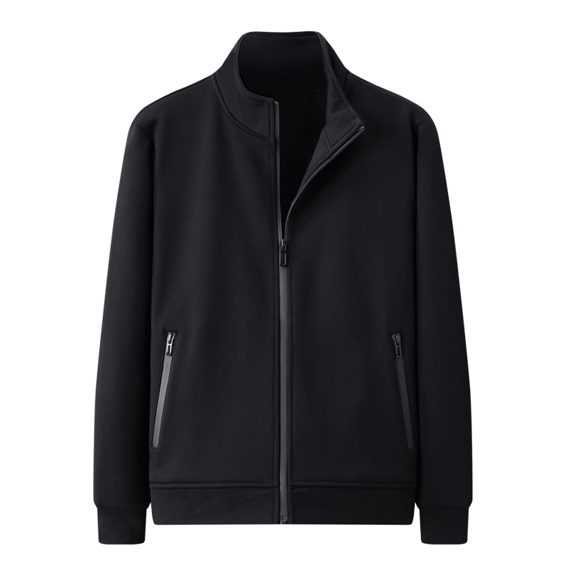 Sports Cardigan Sweatshirt Men's Spring and Autumn Fleece-Lined Thickened Warm Jacket Stand Collar Top Pure Cotton Knitted Casual Coat