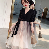 Little evening dress dress women's party temperament gathering fairy and noble can usually wear French black light luxury small high-end