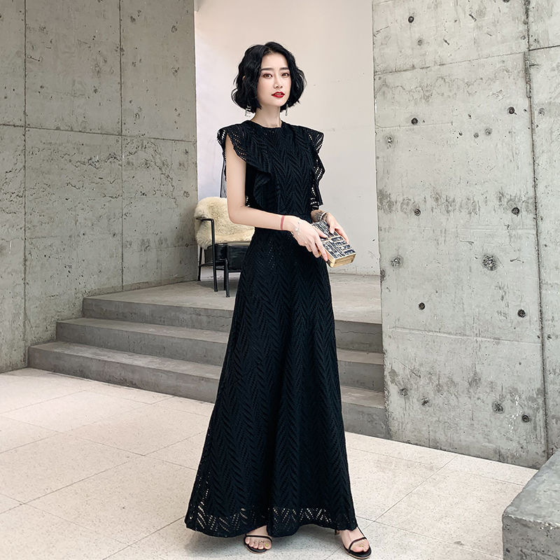 Evening dress, black lace long summer skirt, bright catchy style, fitted Evening dress, black lace long summer skirt, bright catchy style, fitted