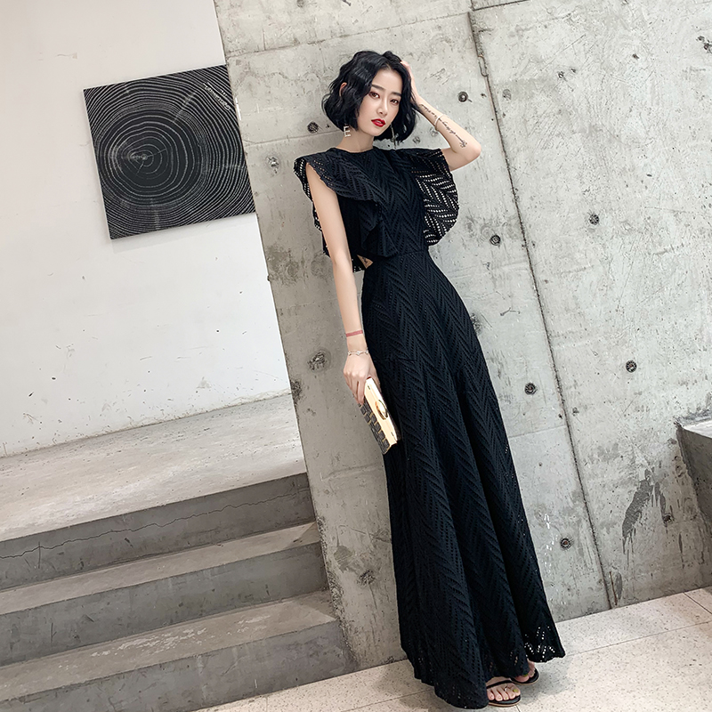 Evening dress, black lace long summer skirt, bright catchy style, fitted Evening dress, black lace long summer skirt, bright catchy style, fitted