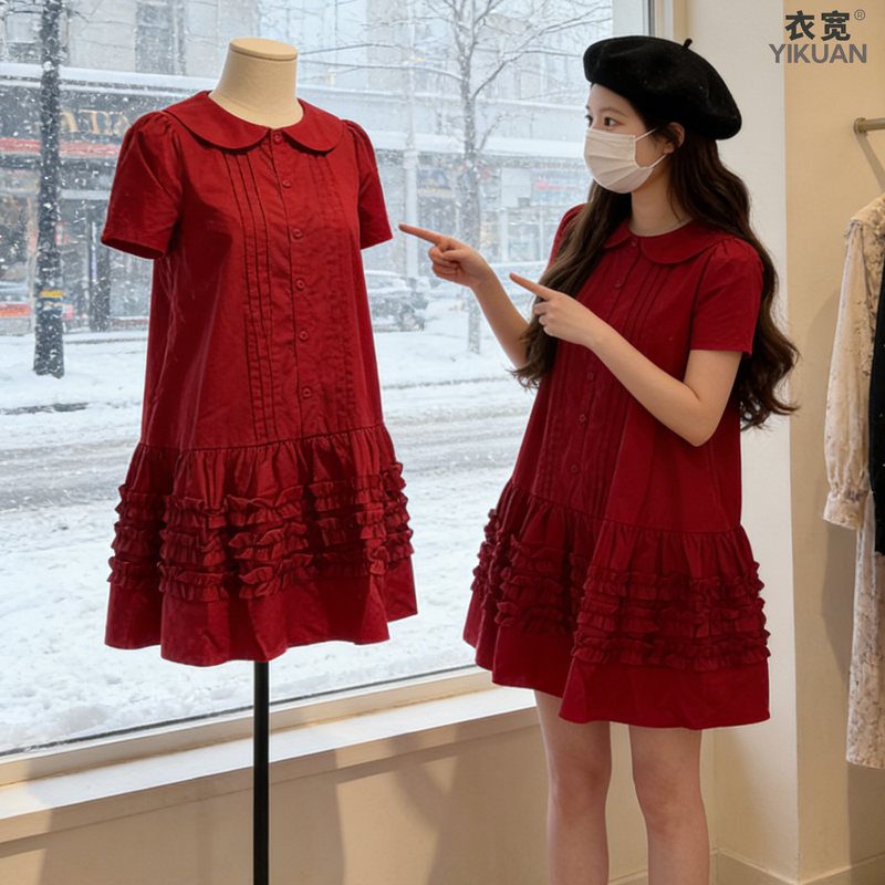 Plus Size Women's Clothing 2026 Summer New Style Sweet Age-Reducing A-Line Shirt Dress Loose Slimming Dress That Covers the Body