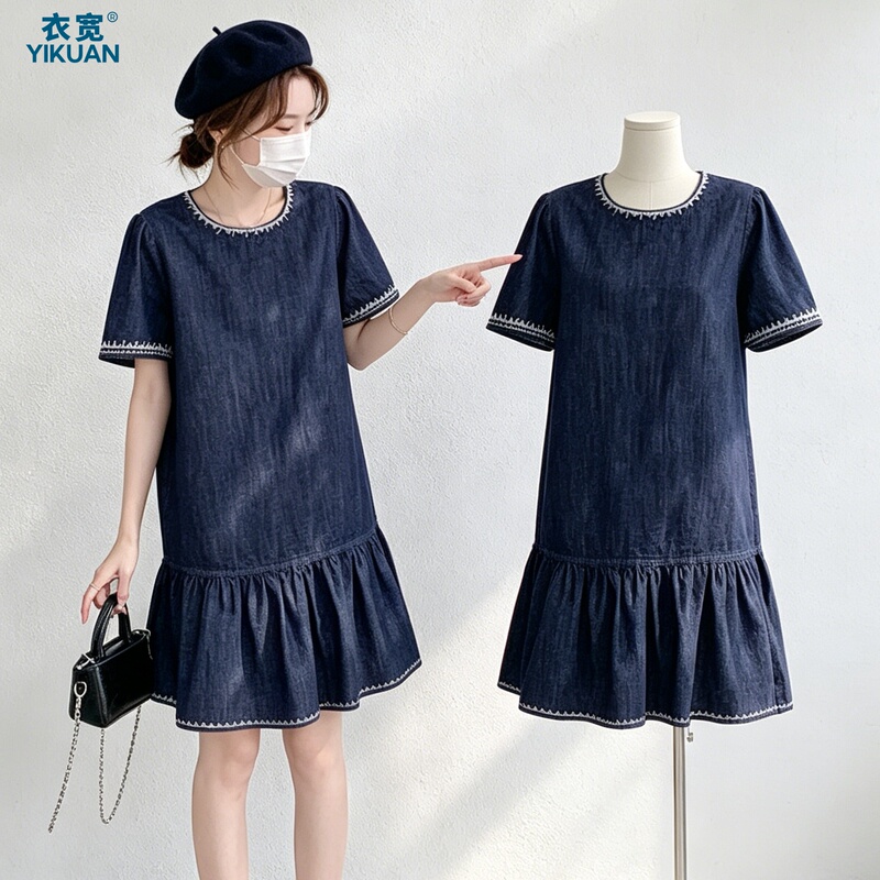 Summer Clothing 2026 New Plus-Size Women's Clothing for Pear-Shaped Body, Slightly Chubby, Covers the Belly, Reduces Age, Thin Denim Dress