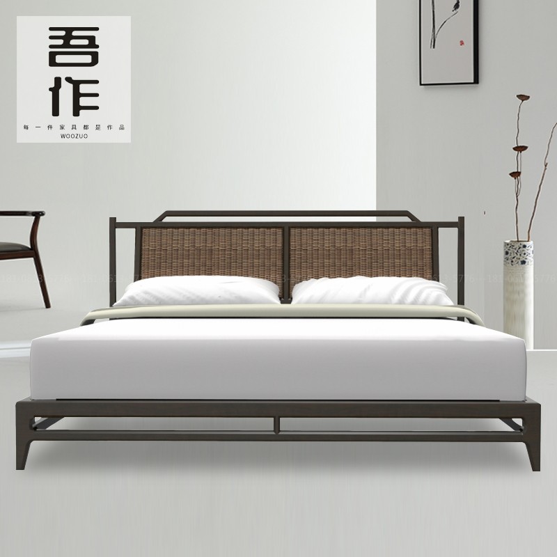 Modern minimalist rattan double bed hotel club apartment 1 8 meters rattan bed model room homestay furniture customization
