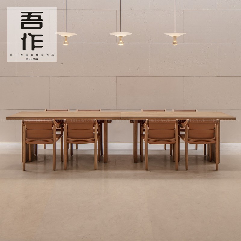 Ash log long table simple dining table and chairs tea table conference table rectangular table hotel club dining room furniture