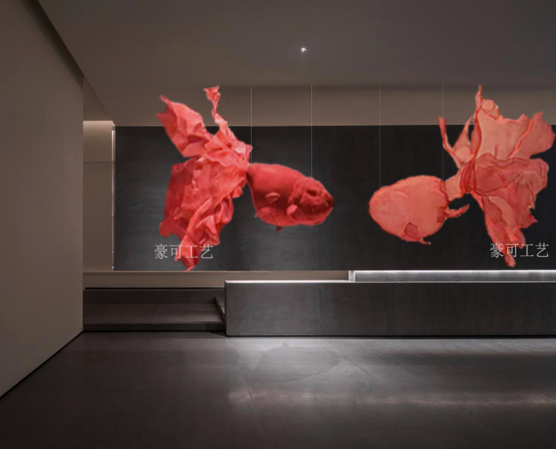 Stainless Steel Abstract Cut Out Mesh Goldfish Hanging Sculpture Hotel Shopping Mall Exhibition Hall Iron Decoration Ornaments