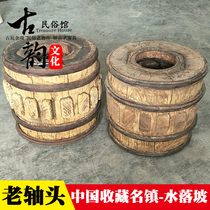 Folklore old wooden pier old horse cart wheel carriage axle wooden pier nostalgic retro decoration collection ornaments