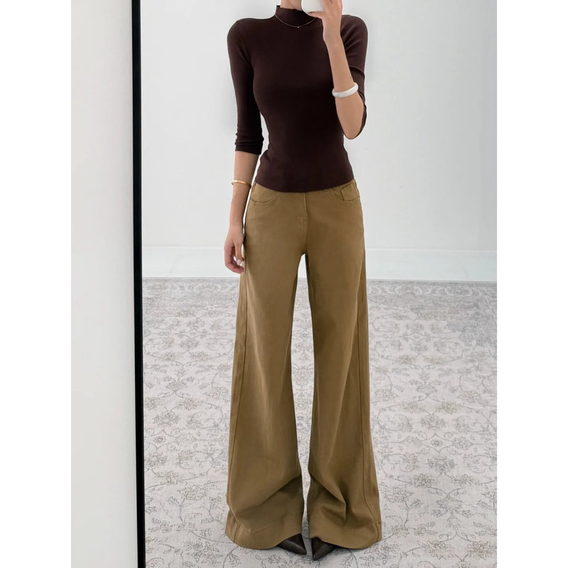 175 Tall Women's American-Style Khaki Wide-Leg Jeans 2025 New High-Waisted Double-Button Floor-Length Pants Extra Long 180