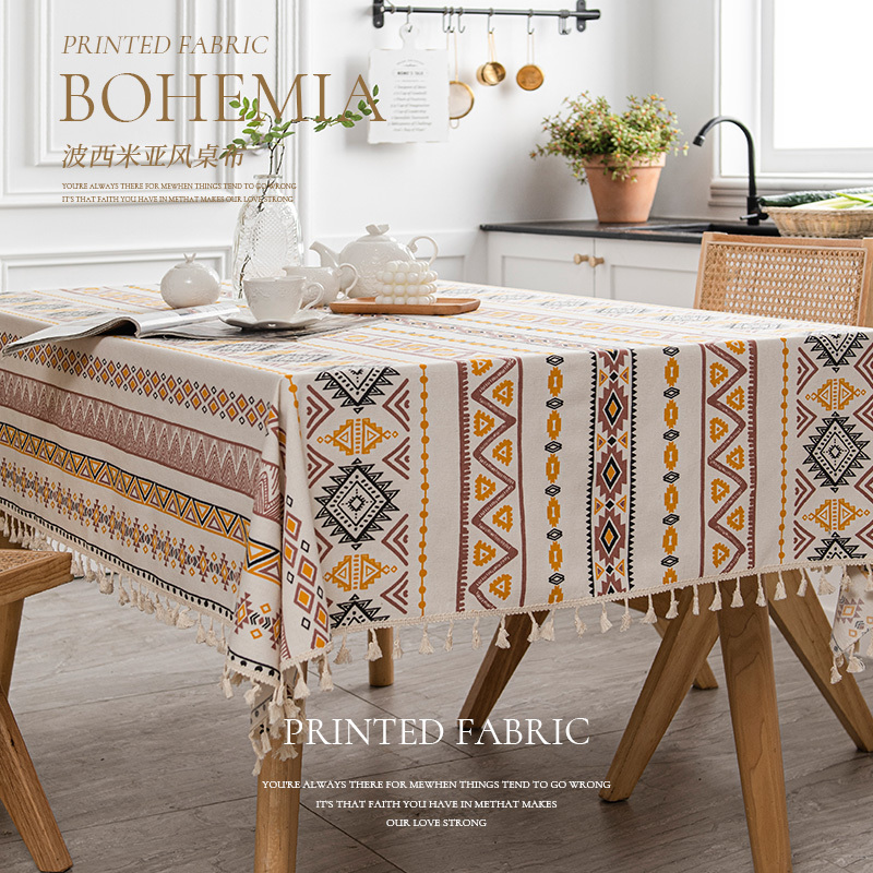 Tablecloth Cotton and Linen Waterproof and Oil-Proof No-Wash Bohemian Ethnic Style Table Cloth Rectangular Coffee Table Desk Print