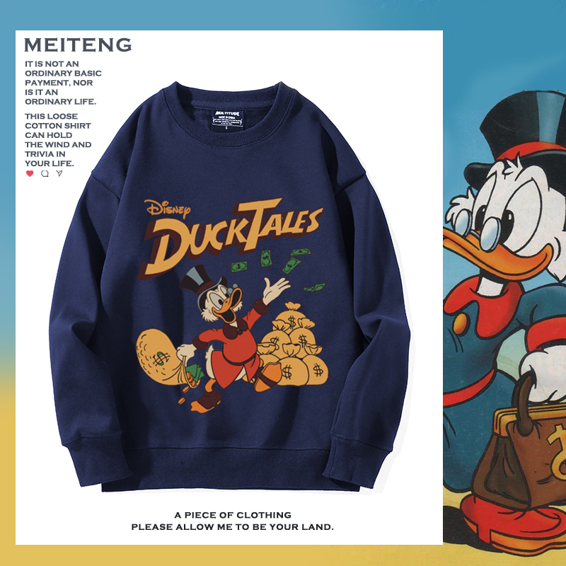 The Same Style of Donald Duck Crewneck Sweatshirt, Scrooge Mcduck Long-Sleeve New Style with Fleece, Trendy Clothing for Men and Women