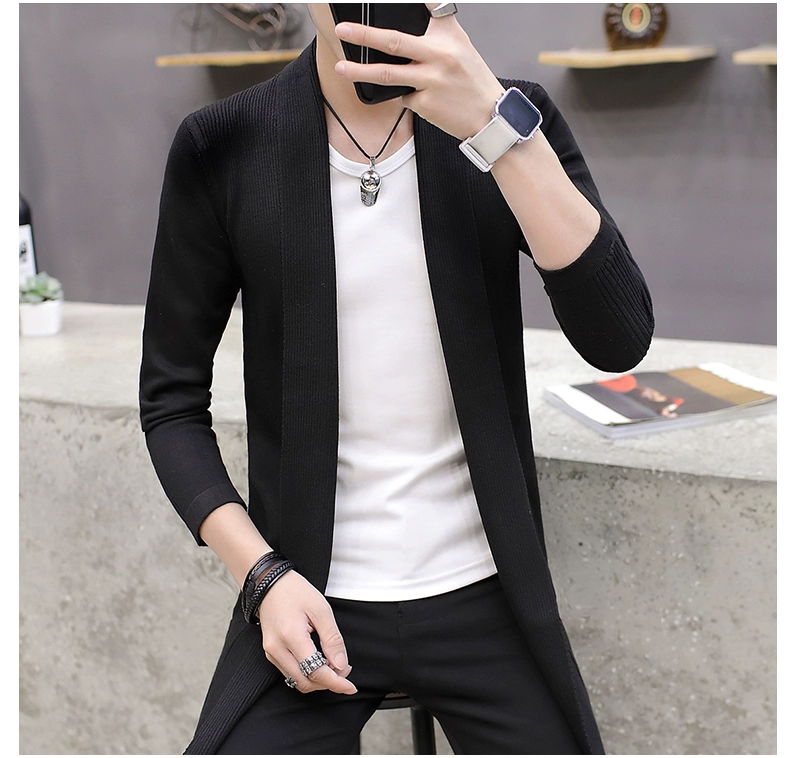 Mùa thu nam Áo len nam Áo len dệt kim Áo len nam Slim Slim Áo dài đan áo choàng nam - Cardigan