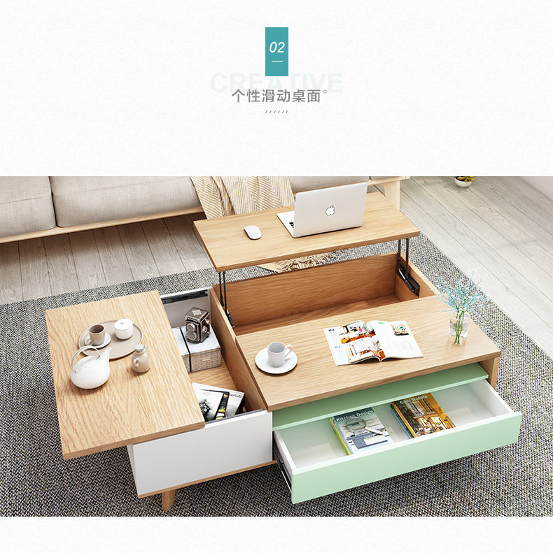 Jieshiwei Bắc Âu sáng tạo nâng bàn cà phê hiện đại tối giản màu đa chức năng kính thiên văn nhỏ bàn trà phòng khách - Bàn trà bàn trà sofa