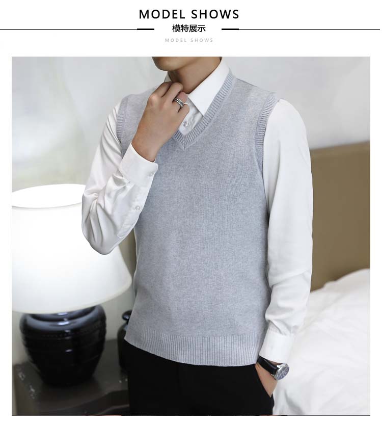 Vest nam mùa thu đông và áo len mùa đông Phiên bản Hàn Quốc của áo cổ chữ V không tay áo cotton dệt kim áo len áo khoác cardigan học sinh