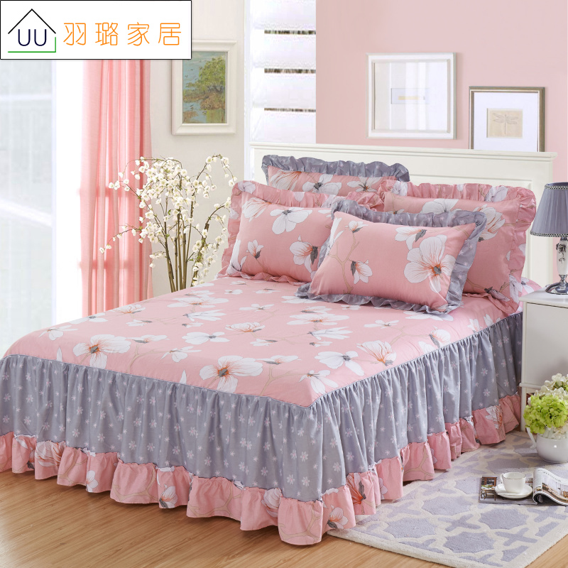 Cotton bed skirt cover non-slip single cotton bed skirt 1 8m bedspread cover Four-piece bed skirt bed sheet Princess bed cover