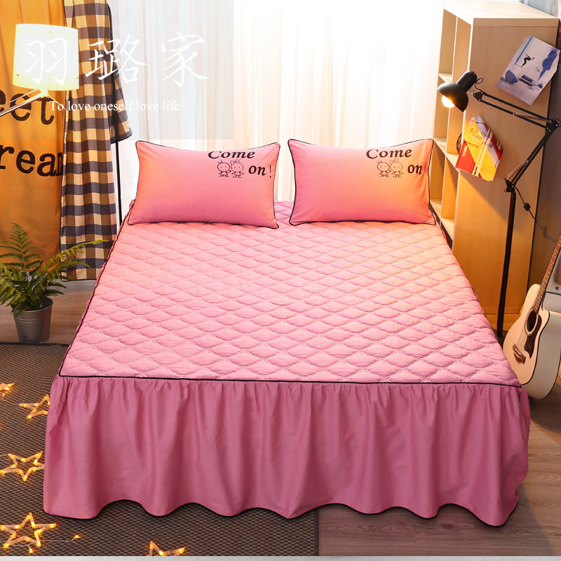 Fashion Pure Color All-cotton Clip Cotton Bed Skirt Style Bed Cover Single Piece Thickened Pure Cotton Bed Cover Bed Cover Warm Non-slip Bedsheet