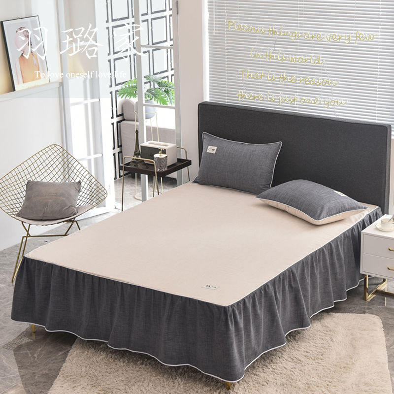 Four Seasons Pure color textured wool thickened clamp cotton bed cover bed skirt single-piece bed cover anti-slip sheet dust cover bed product