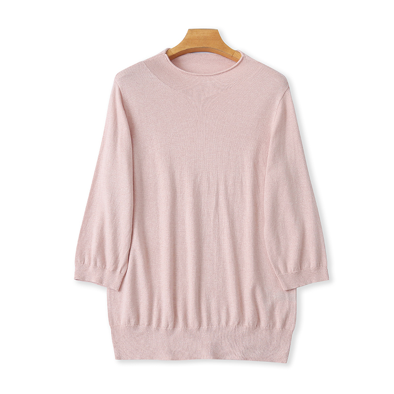 Spring and Autumn New Style Fashionable and Elegant Simple Versatile Round Neck Three-Quarter Sleeve Knit Sweater Loose Slimming Sweater Base Top