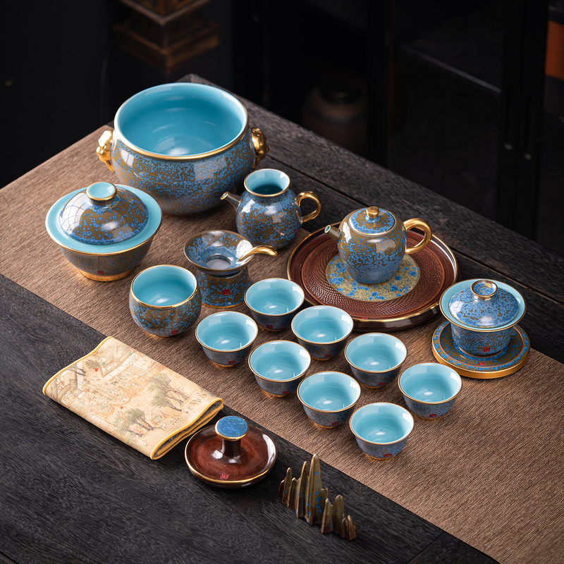 2026 New High-End Kiln-Fired Jun Porcelain Kung Fu Tea Set for Home Use, Luxury Tea Pot and Bowl Gift Box 2026 New High-End Kiln-Fired Jun Porcelain Kung Fu Tea Set for Home Use, Luxury Tea Pot and Bowl Gift Box