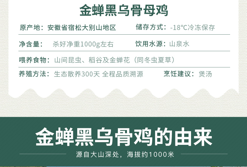 缘琳山 大别山散养 金蝉乌骨鸡 净重 2斤 图4