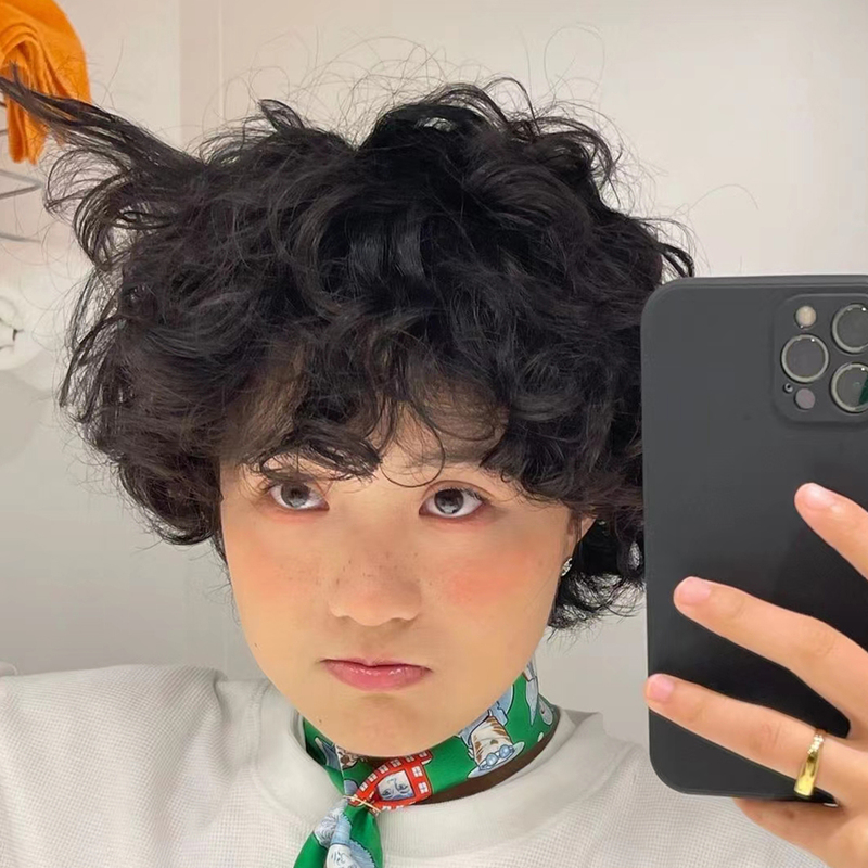 Wig Set for Women, Cute Short Curly Hair Set, Foil Perm, Wool Curls, Instant Noodle Hairstyle, Men's Style, Leslie Curls, Performance Wig